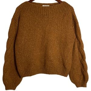 Madewell Cable Sleeve Boatneck Chunky Knit Drop Shoulders Boxy Rust Sweater M
